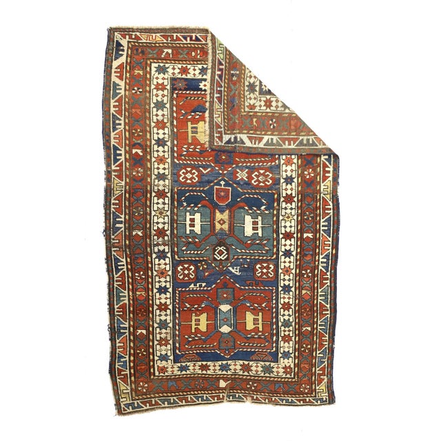 Antique Caucasian Kazak Rug 3'6" x 5’8". SW Caucasus/Armenia. Boldly patterned, strongly colored, totally geometric, all...