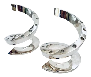 Vintage Pair of 60 Danish Mid Century Modern Bertil Vallien Dansk Spiral Chrome Plated 24 Taper Candle Holders
