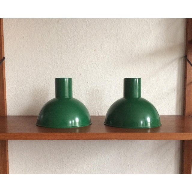 1970s Mid-Century Modern Danish Green Metal Pendant Lamps by Johannes Hammerborg for Fog & Mørup, 1970s, Set of 2 For Sale - Image 5 of 5