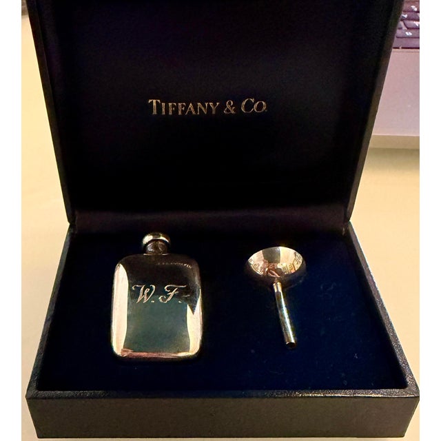 Metal Tiffany & Co. Miniature Sterling Silver Traveling Perfume Flask and Funnel Set, Monogrammed W. F. For Sale - Image 7 of 12