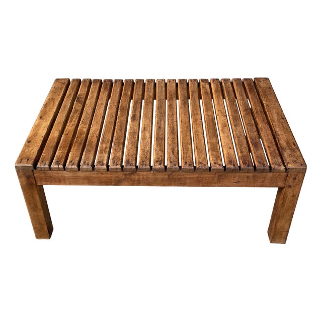 Vintage French Walnut Slat Coffee Table, 1950 For Sale