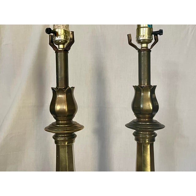 Vintage Candlestick Brass Table Lamps- A Pair For Sale In Jacksonville, FL - Image 6 of 7