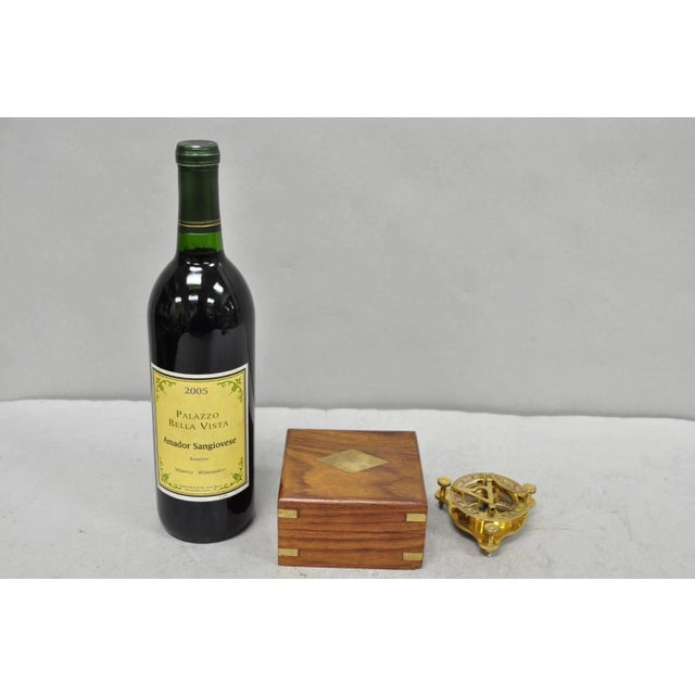 Campaign Vintage English Campaign Brass Round Sundial Compass With Small Rosewood Box For Sale - Image 3 of 18