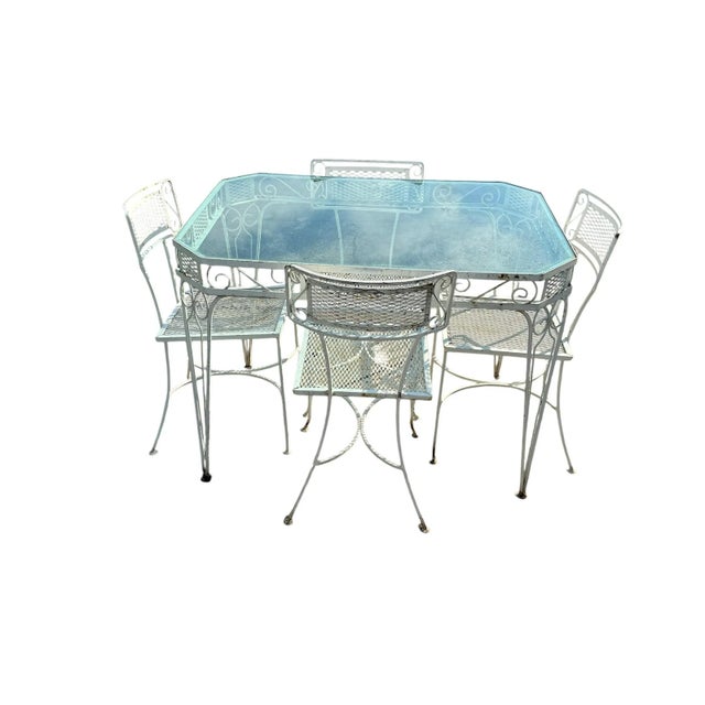 Mid-Century Modern Mid Century Patio Set Outdoor Dining Table & Chairs Distressed Italian Garden Furniture For Sale - Image 3 of 12