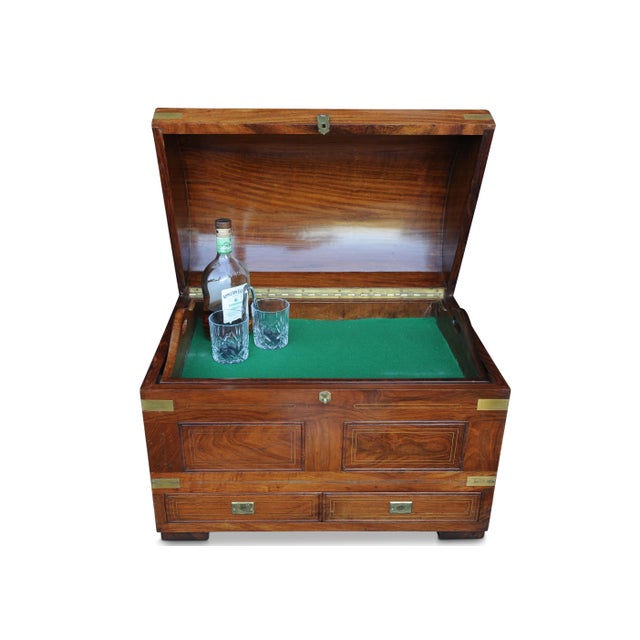 19th Century Anglo Indian Rosewood & Brass French Polished Domed Two Drawer Dowry Chest, 1890s For Sale - Image 3 of 8