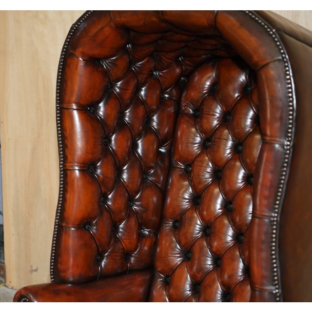 Late 20th Century Fully Restored Hand-Dyed Cigar Brown Leather Chesterfield Tufted Porters Armchair For Sale - Image 9 of 13