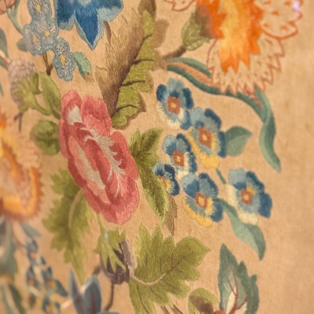 Wood Late 19th Century Victorian Carved Walnut Antique Floral Needlepoint Fire Screen Panel Art For Sale - Image 7 of 7