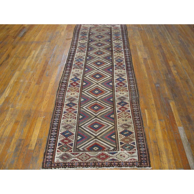 1900s Multicolor Diamond Antique North West Persian Rug 3'2" X 9'6" Handknotted Wool Carpet For Sale - Image 4 of 6