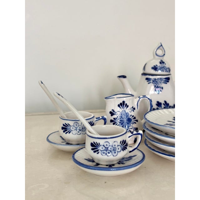 Late 20th Century Vintage Miniature Blue and White Porcelain Tea Set - 21 Pieces For Sale - Image 5 of 11