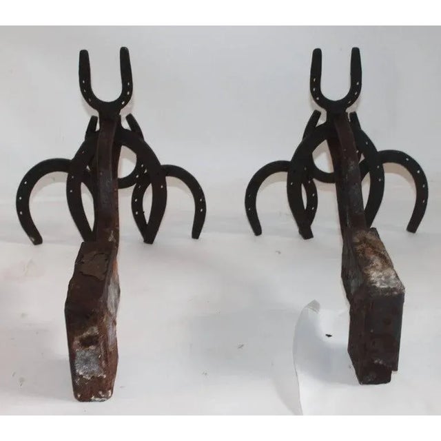 19th Century Folk Art Horseshoe Andirons / Handmade For Sale In Los Angeles - Image 6 of 9