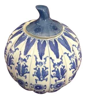 Vintage Chinoiserie Blue & White Melon Jar