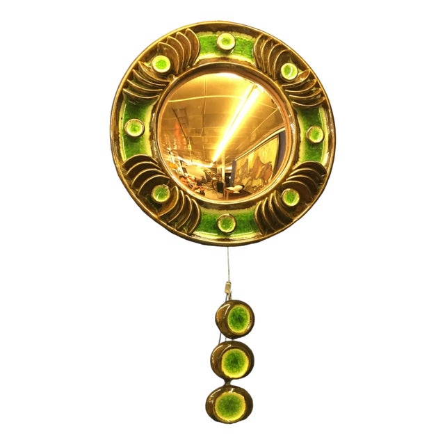 Large Mid-Century Green Ceramic Wall Decoration by Gyula Végvári, 1970s For Sale