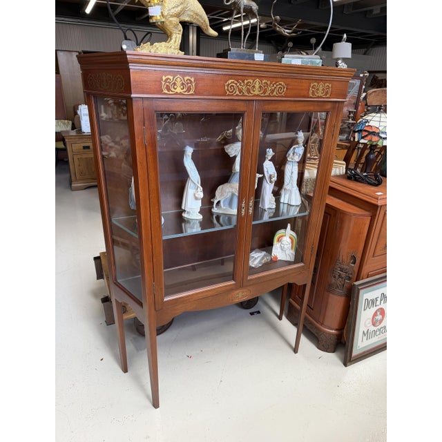 Mahogany Brass Inlaid Display Cabinet, 1990s, in Very Good conditions. Designed 1990 to 1999