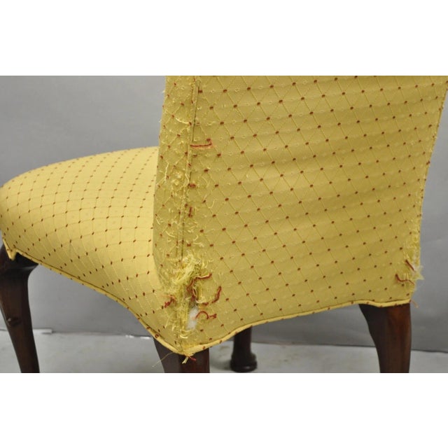 Vintage Queen Anne Style Cherry Wood Upholstered Dining Side Chairs - Set of 6 For Sale - Image 9 of 16