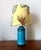 Blue Ceramic Lamp with Claw Feet and Foliage Lampshade, 1960s For Sale - Image 6 of 14
