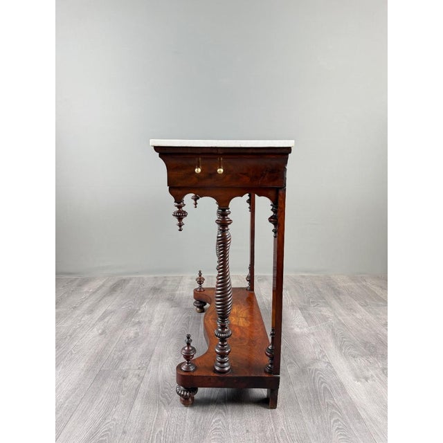 Brown 19th Century Napoleon III Mahogany and White Marble Console Table For Sale - Image 8 of 13