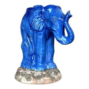 Vintage Coastal Glazed Ceramic Elephant Planter