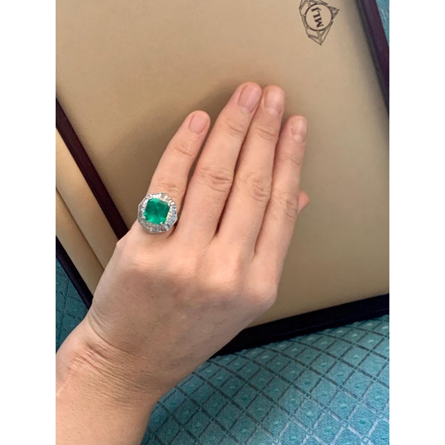 6.5 Carat Emerald Cut Colombian Emerald & 2.4 Carat Diamond Ring Platinum Size 5 Colombian emeralds are very precious ,...