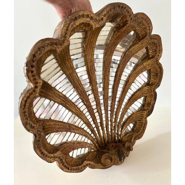 Large Italian Giltwood Carved and Mirrored Shell Wall Bracket For Sale - Image 11 of 11