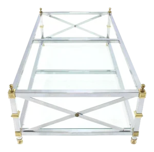1980s Mid-Century Modern Chrome Brass Glass Two-Tier Coffee Table