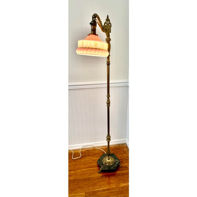 Metal 1920s Spanish Revival Brass and Marble Bridge Lamp For Sale - Image 7 of 12