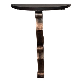 Steel and Marble Wall Console With Scrolled Bracket For Sale