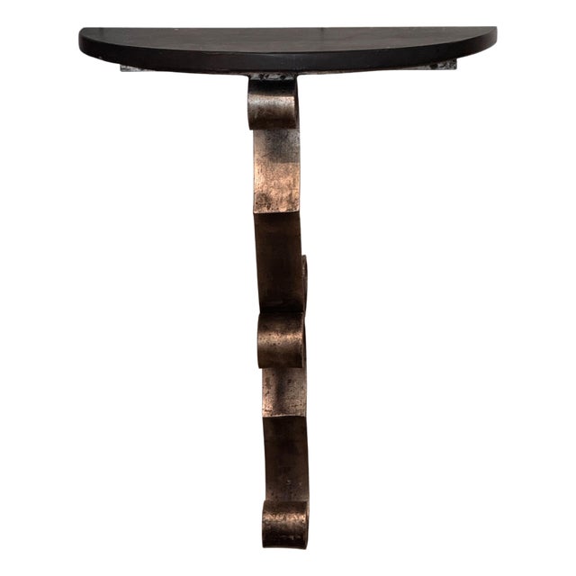 Steel and Marble Wall Console With Scrolled Bracket For Sale
