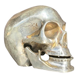 Vintage Boho Nickel Over Brass Articulated Skull For Sale