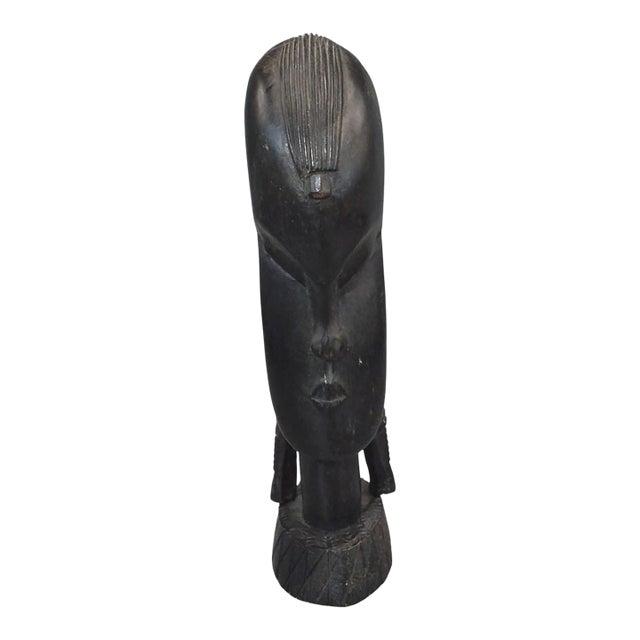 Vintage Hand Carved Iron Wood Tribal African Bust Sculpture For Sale