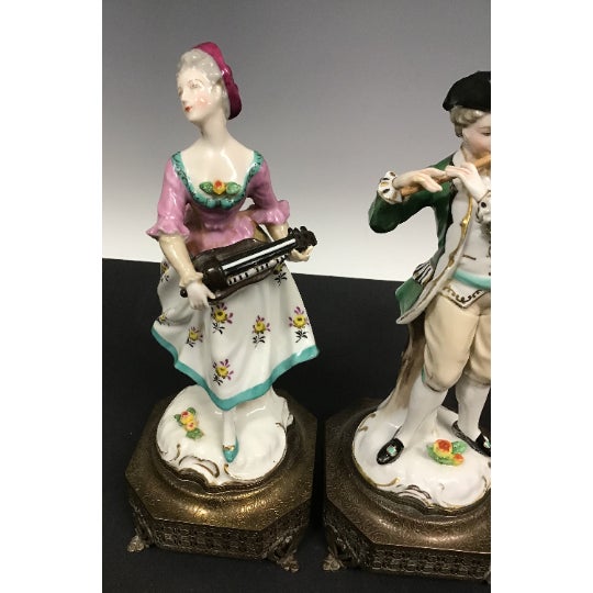 19th Century German Dresden Porcelain Figurines Playing Musical