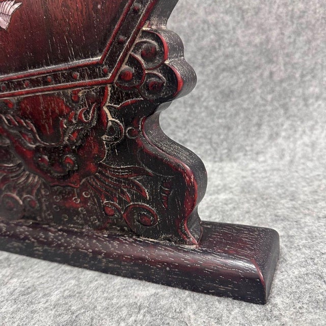 Rosewood Table Screen With Mother of Pearl Inlay, Dragon Phoenix Chinoiserie Desk Decor For Sale - Image 4 of 8