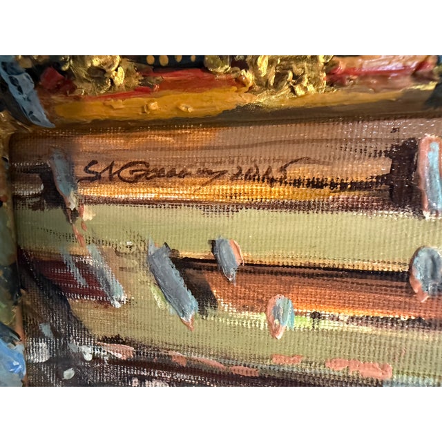 Signed Dated European Cityscape Old Town Oil Painting W Hand Decorated Frame For Sale - Image 9 of 9