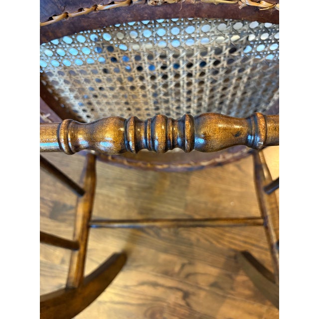 Antique Victorian Spindle Back Rocking Chair With Woven Cane Seat, Circa 1880–1900 For Sale - Image 9 of 12