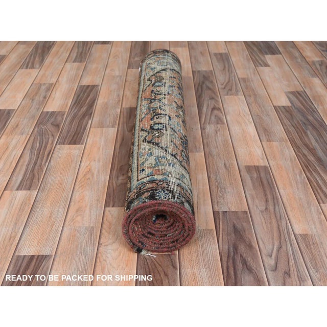 1960s 1960s Sunset Colors, Hand Knotted Vintage Persian Hamadan With Fish Repetitive Design, Distressed Wool, Wide Runner Rug For Sale - Image 5 of 8