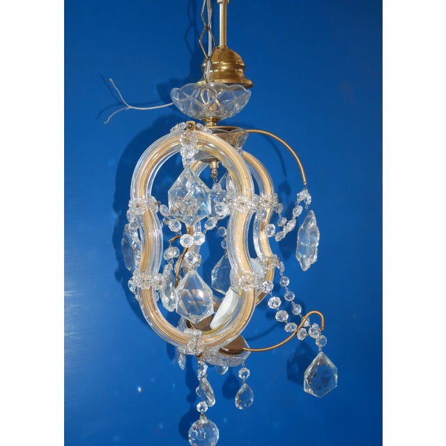 Small Vintage Crystal and Glass Chandelier, 1950s For Sale - Image 8 of 12