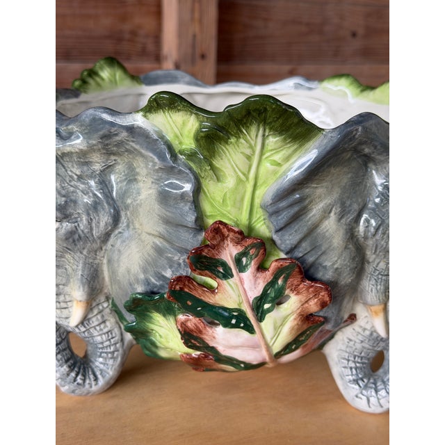 Fitz and Floyd Vintage Fitz and Floyd Sculptural Elephant Cachepot Planter With Tropical Leaves For Sale - Image 4 of 12