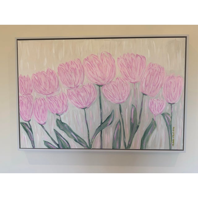 Modern Abstract Floral Folk Art Acrylic Painting on Canvas, Framed, Signed, Dated, Large For Sale In Memphis - Image 6 of 6