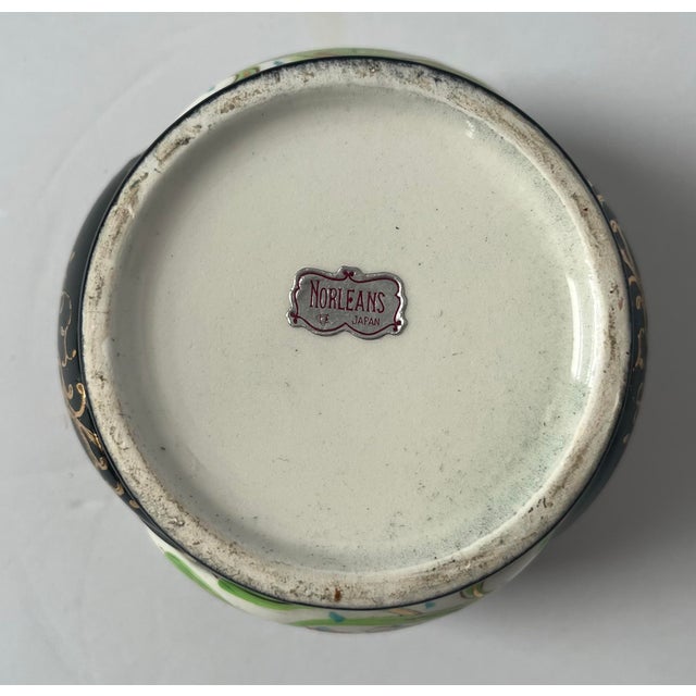 Black Vintage Mid Century Norleans Hollywood Regency Black & Gold Porcelain Lidded Sugar Bowl Trinket Box , Japan For Sale - Image 8 of 11