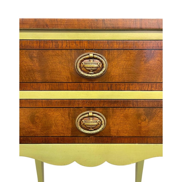Vintage John Widdicomb Two Drawer Painted Side Table With Cabriole Legs and Decorative Motifs For Sale - Image 11 of 11