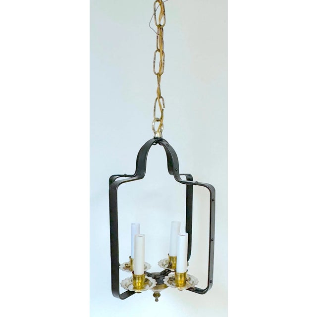 Black French Modern Stitched Wrought Iron 4 light Bird Cage Lantern, Style of Adnet For Sale - Image 8 of 12