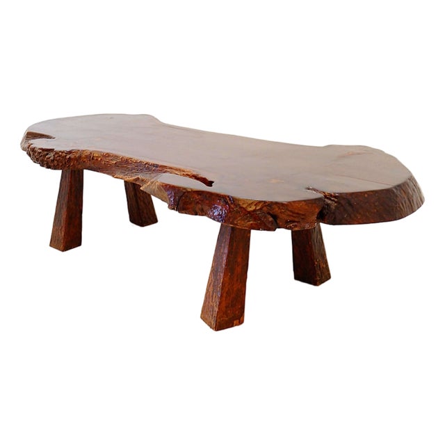 Large Mid-Century Brutalist Live Edge Coffee Table, 1950s For Sale