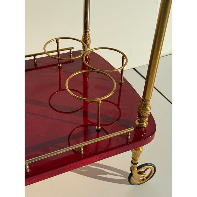Aldo Tura 1970s Aldo Tura Red Parchment Bar Cart, Attributed For Sale - Image 4 of 12