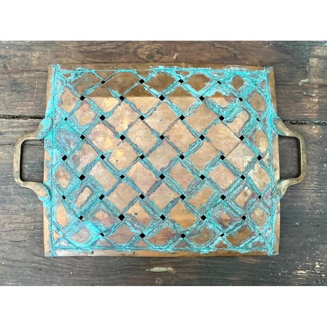 Copper Vintage Patinated Copper Lattice Tray For Sale - Image 8 of 12