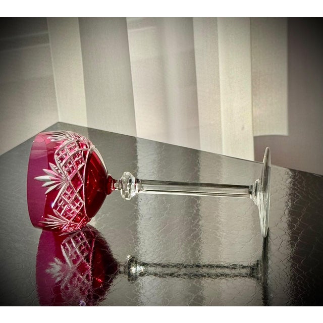 Ruby Cut-to-Clear Crystal Cordial Glasses attributed to Val Saint Lambert, 1950, Set of 8 For Sale - Image 9 of 18