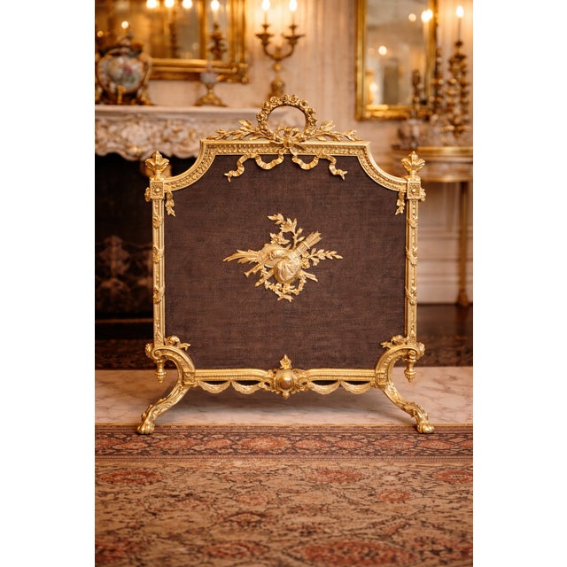19th C French Louis XVI Gilt Bronze Fireplace Screen For Sale - Image 10 of 11