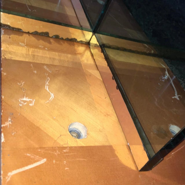 Bottle Green Modern Brass & Glass X-Base Pedestal Dining Table Thick Octagonal Glass Top From Pace Collection For Sale - Image 8 of 13