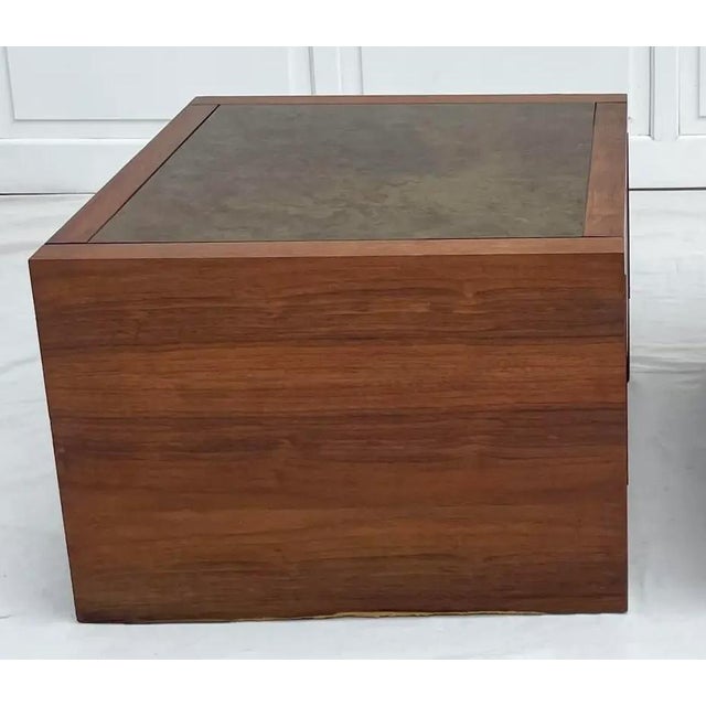 Mid-Century Modern Harry Lunstead Style Wood Cabinet Side Table With Etched Metal Top For Sale In Los Angeles - Image 6 of 11