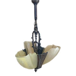 1920s Art Deco Slip Shade 3-Light Chandelier For Sale