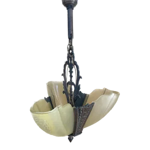 1920s Art Deco Slip Shade 3-Light Chandelier