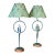 Vintage Coastal Regency Verdigris Parakeet Table Lamps With Scalloped Metal Shades-Pair For Sale
